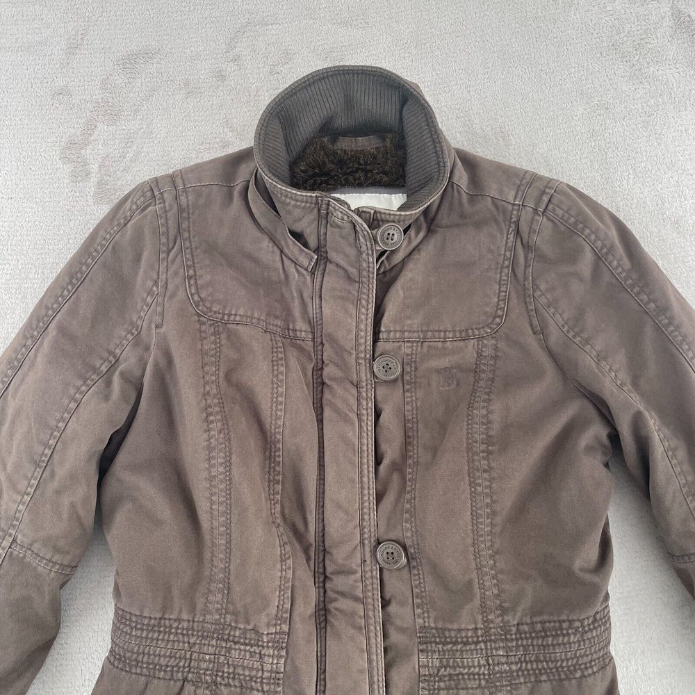 Vintage Abercrombie & Fitch Coat Jacket Women Medium Brown Faux Fur Lining Y2K